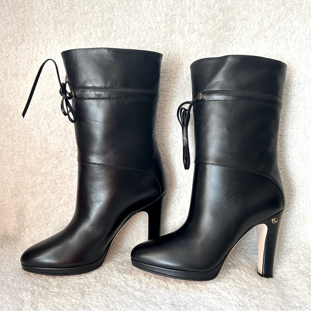 NIB Authentic Gucci Soft Calf Nappa Charlotte Mid High Boots Black 36